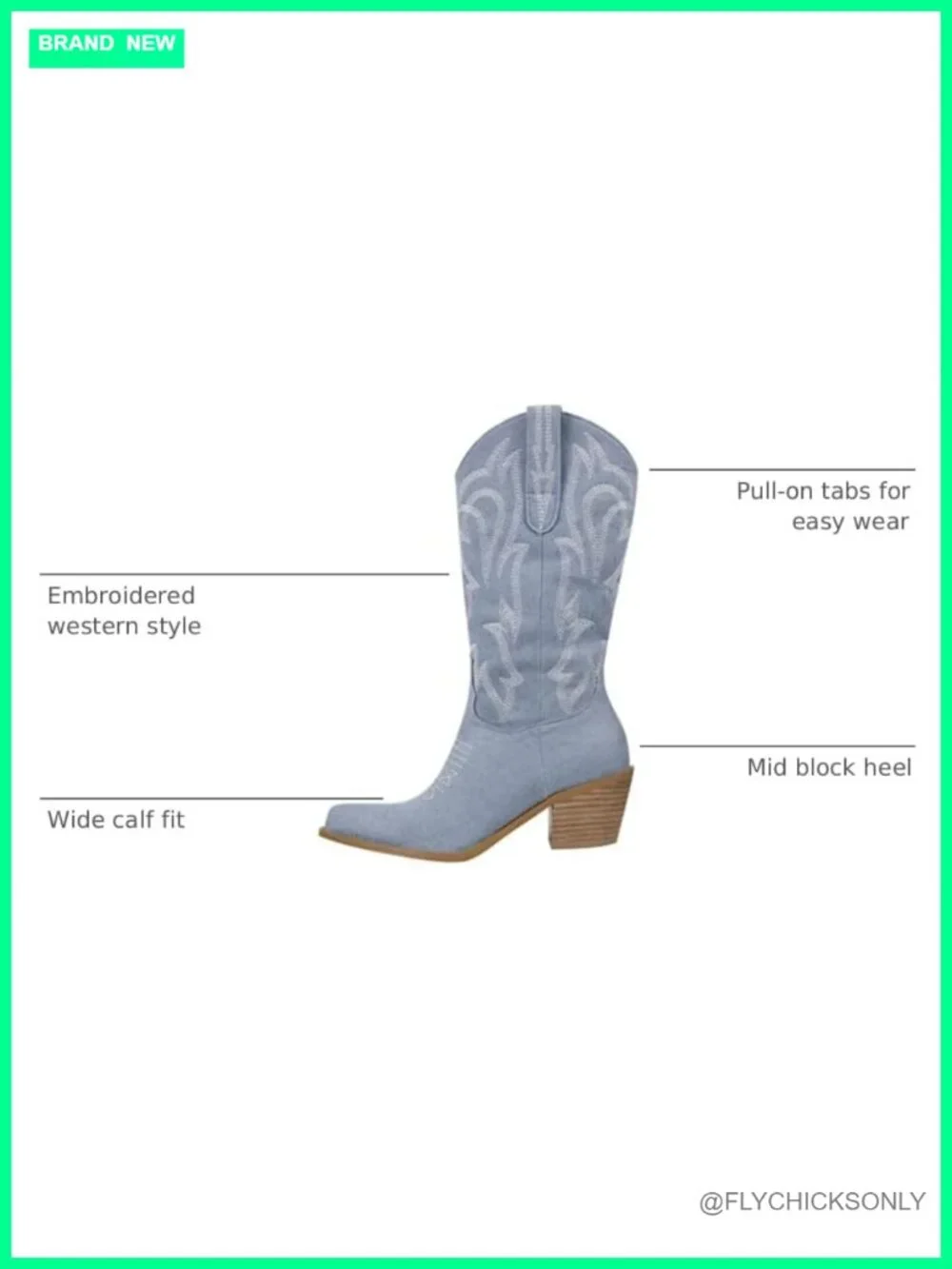 Embroidered Western Boots Pull On Tab Mid Calf Cowgirl Booties Distressed Heel